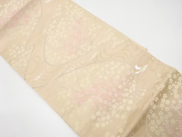 JAPANESE KIMONO / ANTIQUE FUKURO OBI / SILK / WOVEN STREAM & UME